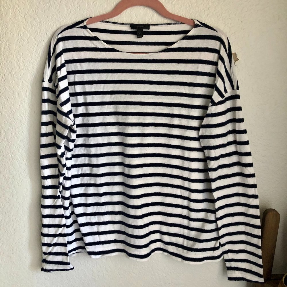 J Crew Navy Striped Summer Cotton Sweater Medium
